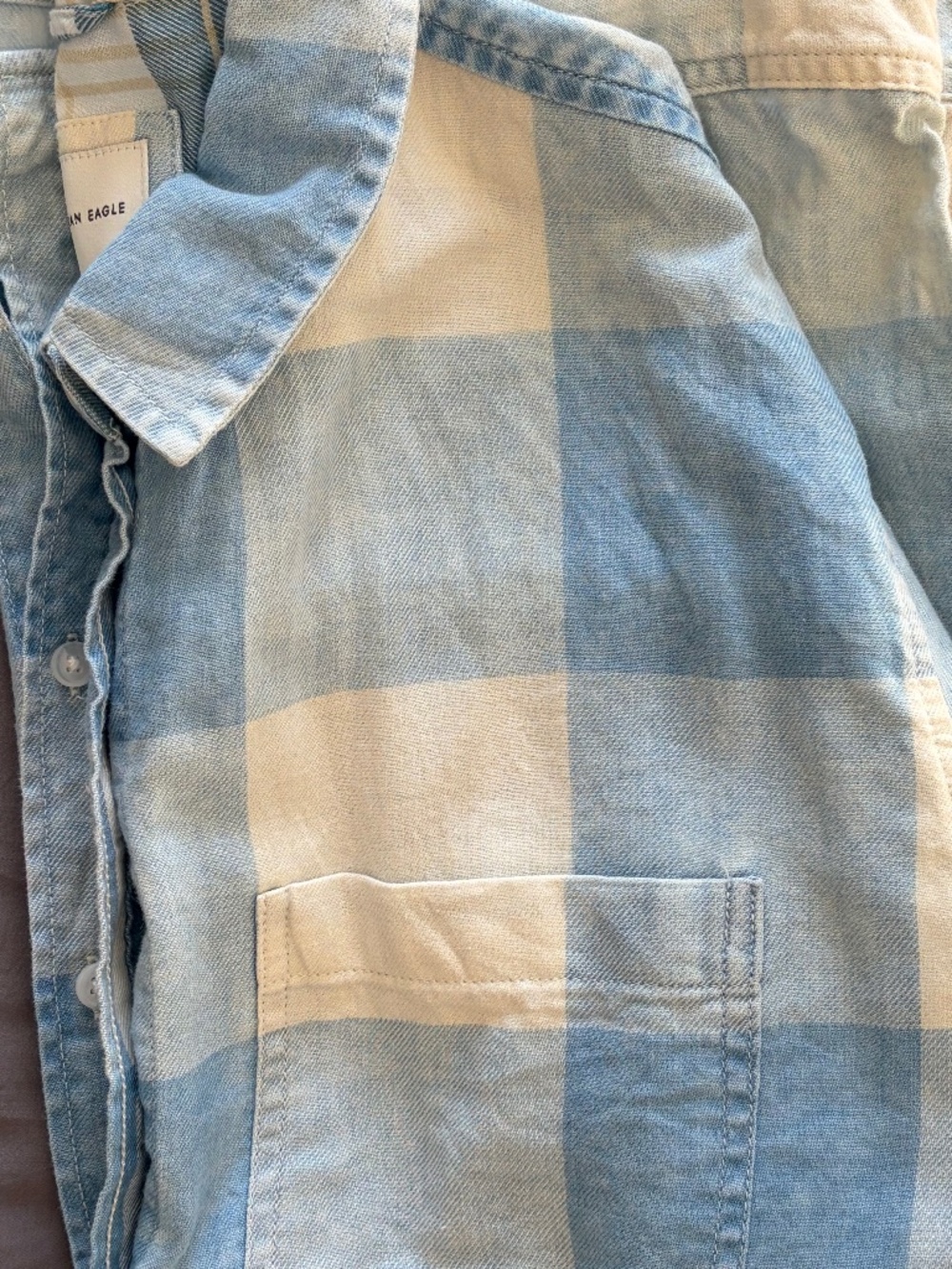 EUC American Eagle Women’s Oversized Flannel Button-Up Shirt Blue Plaid Small - Picture 9 of 10